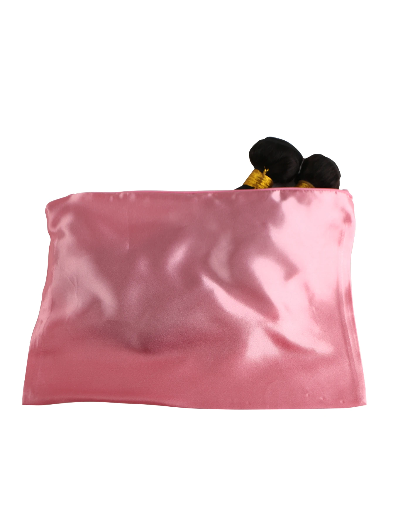 

25X35cm satin silk make up hair wig bundles packaging packing zipper bag, custom logo is available