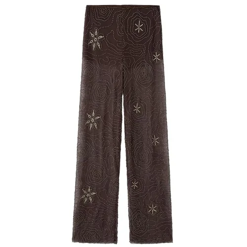 Imagen 2 del producto HXAO Pantalones de lentejuelas marrones para mujer Primavera Verano 2025 Pantalones elegantes semitransparentes con cuentas Pantalones elegantes Pantalones largos de cintura alta Mujer