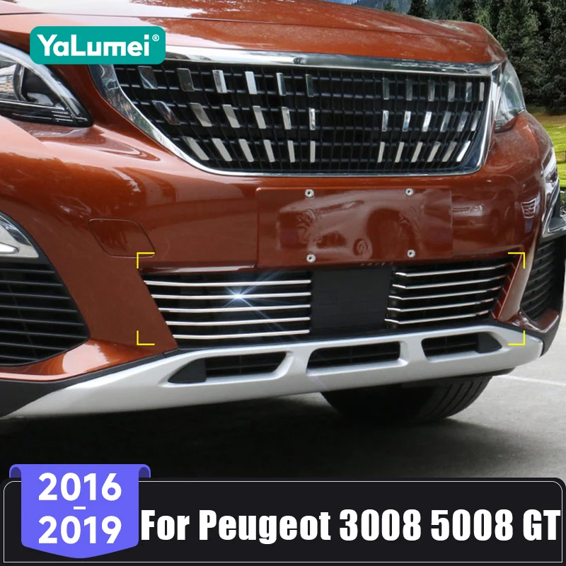 

Для Peugeot 3008 5008 GT 2016 2017 2018 2019, нержавеющая сталь, передняя центральная решетка автомобиля, сетка, молдинговая полоса, накладка, наклейка, аксессуары