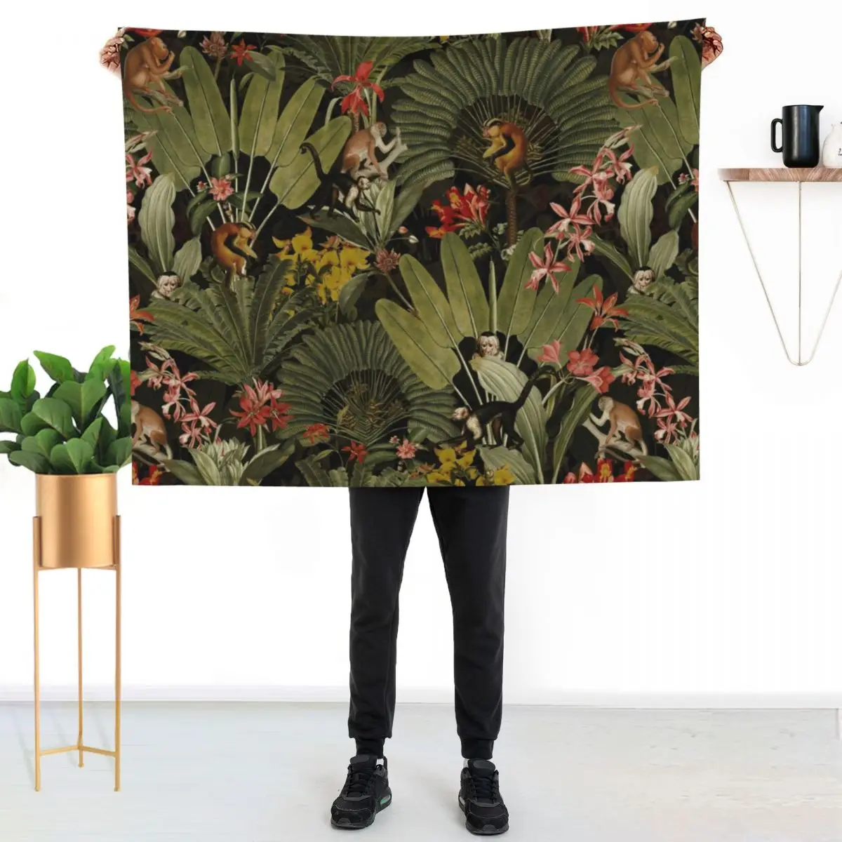 Tropical Exotic Vintage Midnight Jungle Monkeys Night Garden Throw Blanket Winter beds Picnic Shaggy Hair blankets ands Blankets