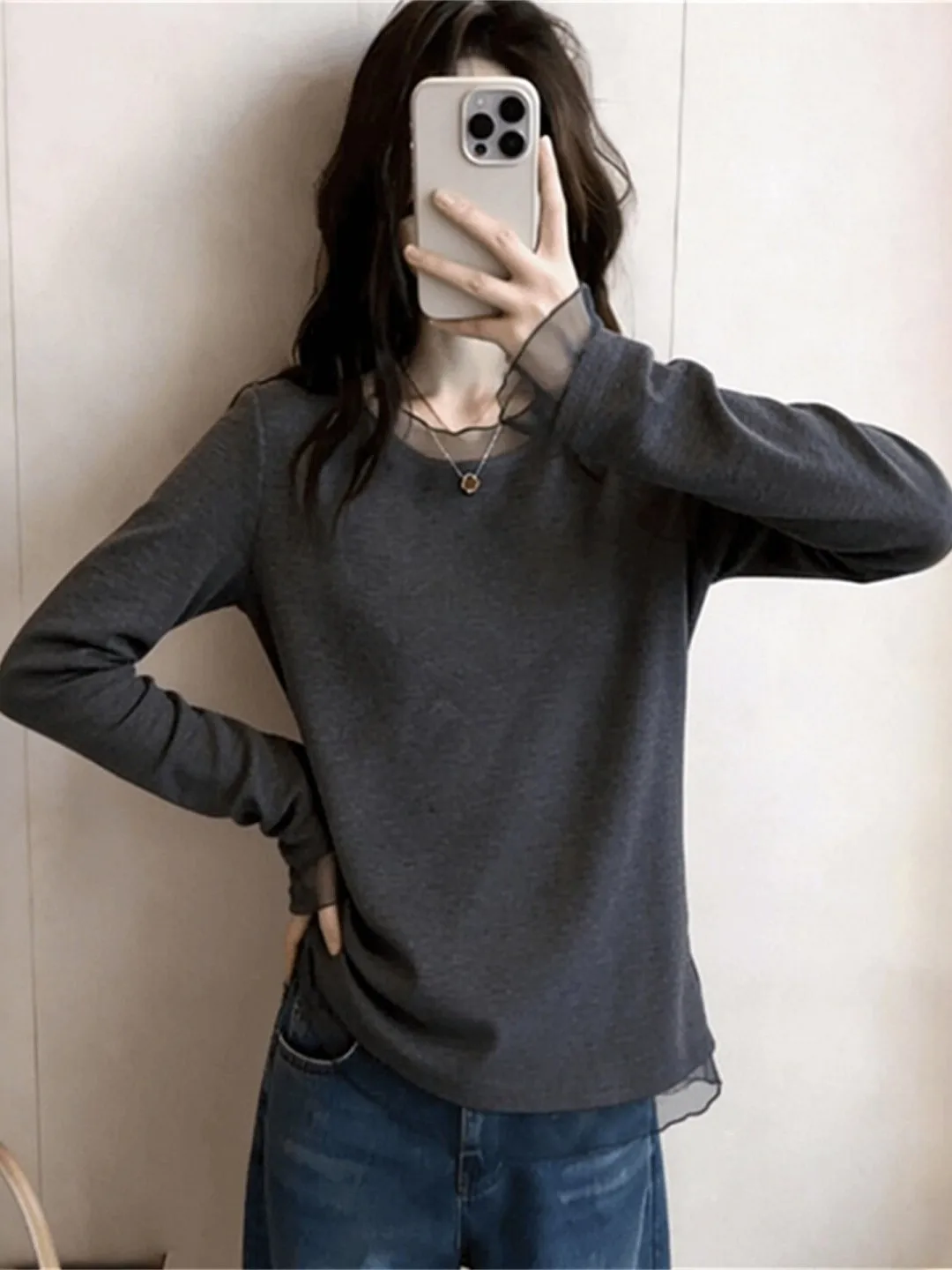 

Casual Long Sve T-irt Women's plus Size Base irt Spring Season Versatile plus Size MM Trendy Top Breathable Polyester ...