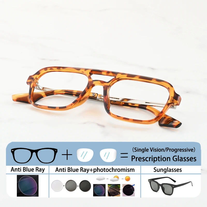 ファッションブランドデザイン合金ダブルビームスクエアリーディンググラスメンズ近視光学処方老眼鏡ブルーライトカットアイウェア