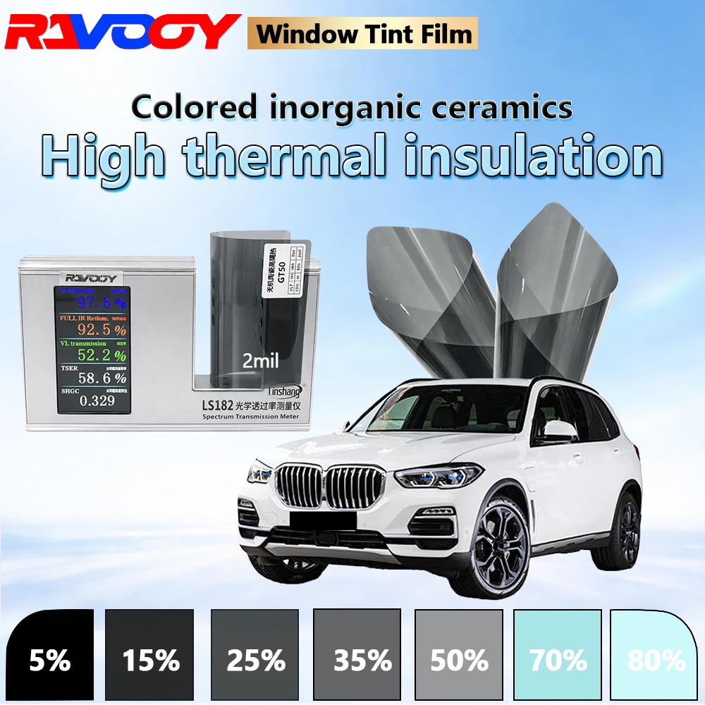 

RAVOOY GT50 Series Inorganic Ceramic Automotive Window Tint Film 2mil 52% VLT High Thermal Insulation Car Window Film 152CMX30M