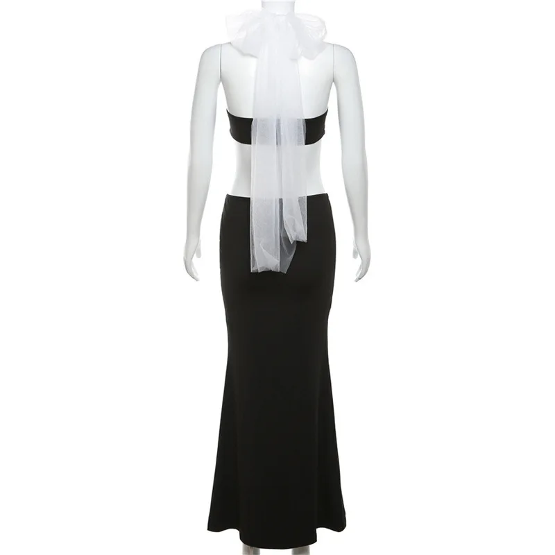 Robe de Bal Sexy à Col Licou pour Femme, Tenue de Soirée Décontractée, 2 Pièces, Soutien-Gorge, Longue, Maxi, Plage, Vacances, Noir, Blanc, à Lacets, avec Nministériels d, en Stock