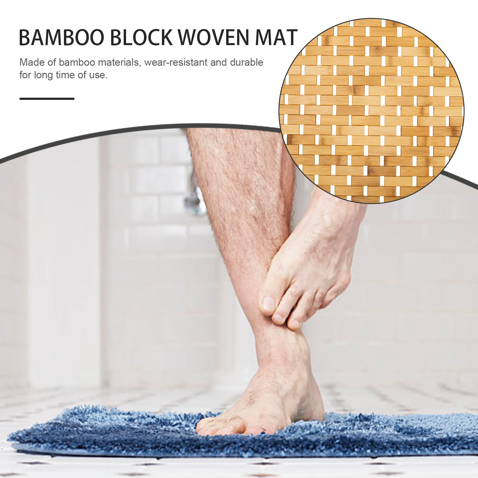

Bamboo Bath Mat Handcrafted Block Woven Non-Slip Surface Foot Pad for Bathroom Shower Entrance Door Mat Floor Home Decor