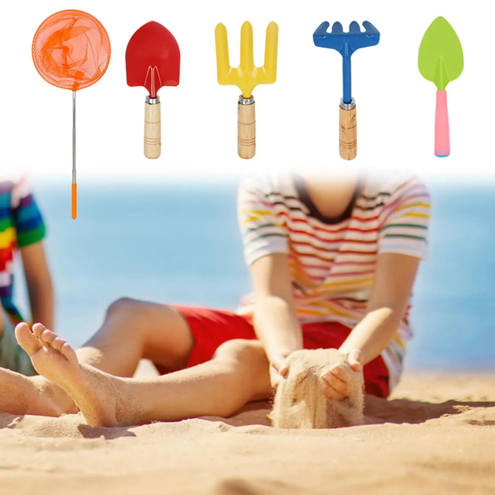 

5Pcs Kids Gardening Tools Telescopic Butterfly Fishing Net Safe Includes Fishing Net, Shovels, Rake, Fork Small Garden Tool Kit