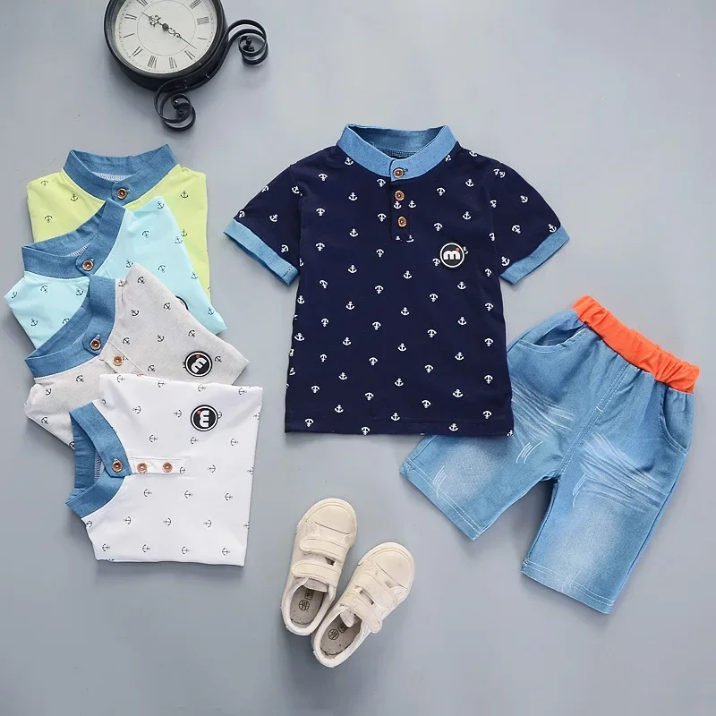 男の子用夏服セット,モダンプリントTシャツショーツ,2枚,赤ちゃん用綿2022