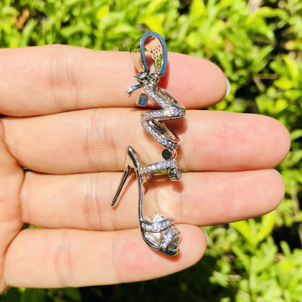5pcs Zirconia Pave Bling Woman High Heel Charm Pendant for Custom Bracelet Necklace Handmade Jewelry Acessory Finding Fashion view 5