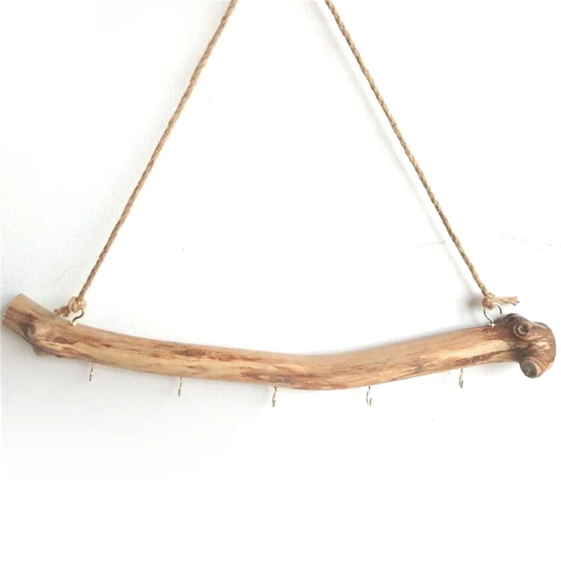 

AA49 6Pcs Natural Driftwood Decorative Branches Farmhouse Home Wall Hanging Decor Hanging Jewelry Organizers With 5 Hooks