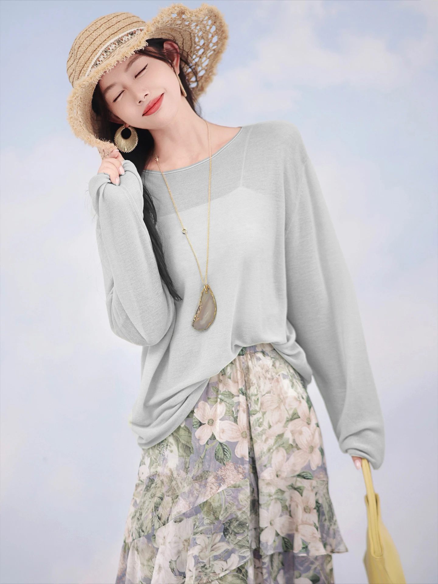 

Ice Cr Sensation Tee-acetate Lyocell Ele Neline 2025V irt Cool Sensation Commute Sle Long Sve Women's Top