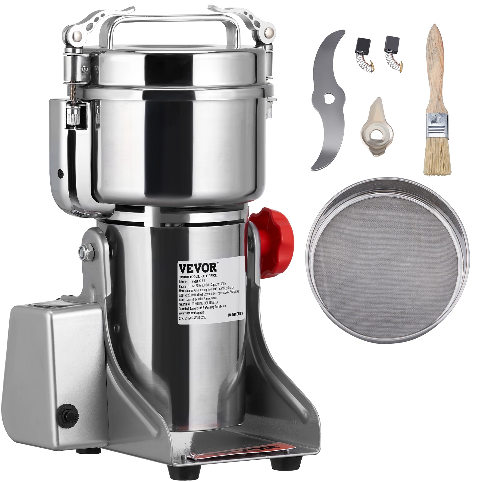 VEVOR 1/2.5KG Commercial Electric Swing Type Grain Mill Grinder,Stainless Steel Pulverizer Powder Machine, for Dry Herbs Grains