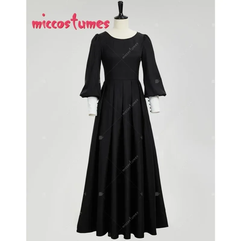 

25COSMICCOSTUMES Gothic Halloween Nun Style Dress Retro Black Long Dress with Shawl and Necklace Waist Belt Cosplay Costume