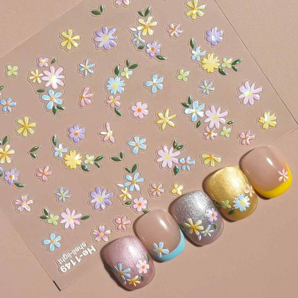 Nuovo design estivo vibrante fiore olografico adesivi per unghie decalcomanie floreali 3D per unghie per adesivo manicure fai da te nail art