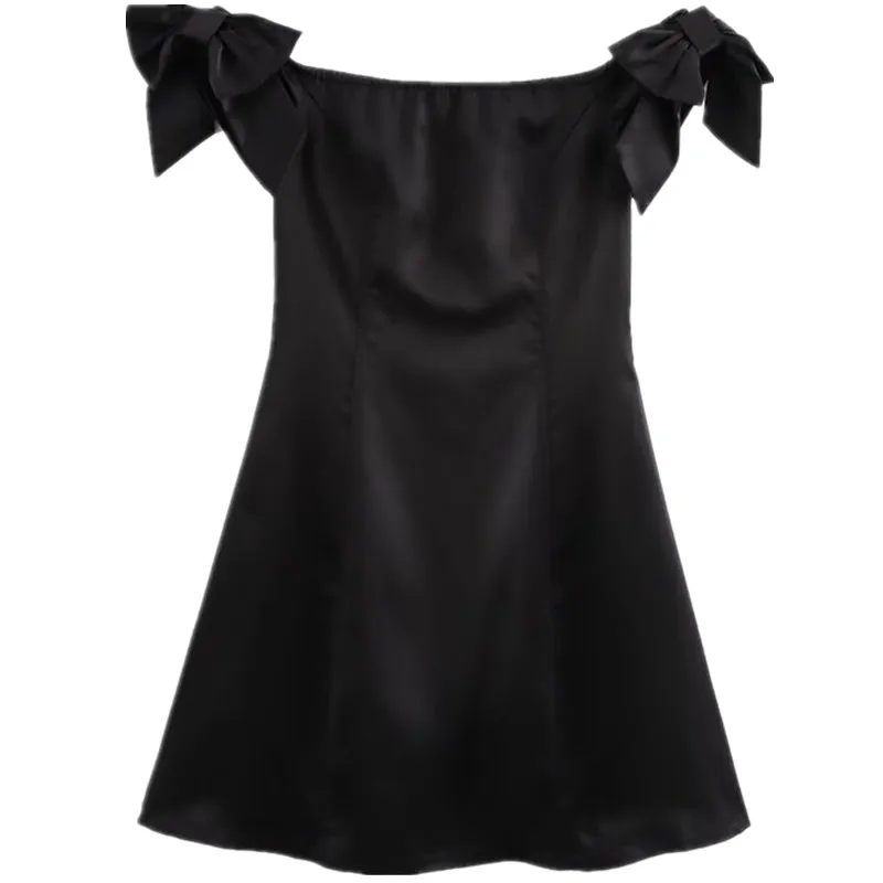 Ele Satin ort Dr with Bow Decoration One oulder Design Autumn Winter New Arrival Women's Faion  Dr