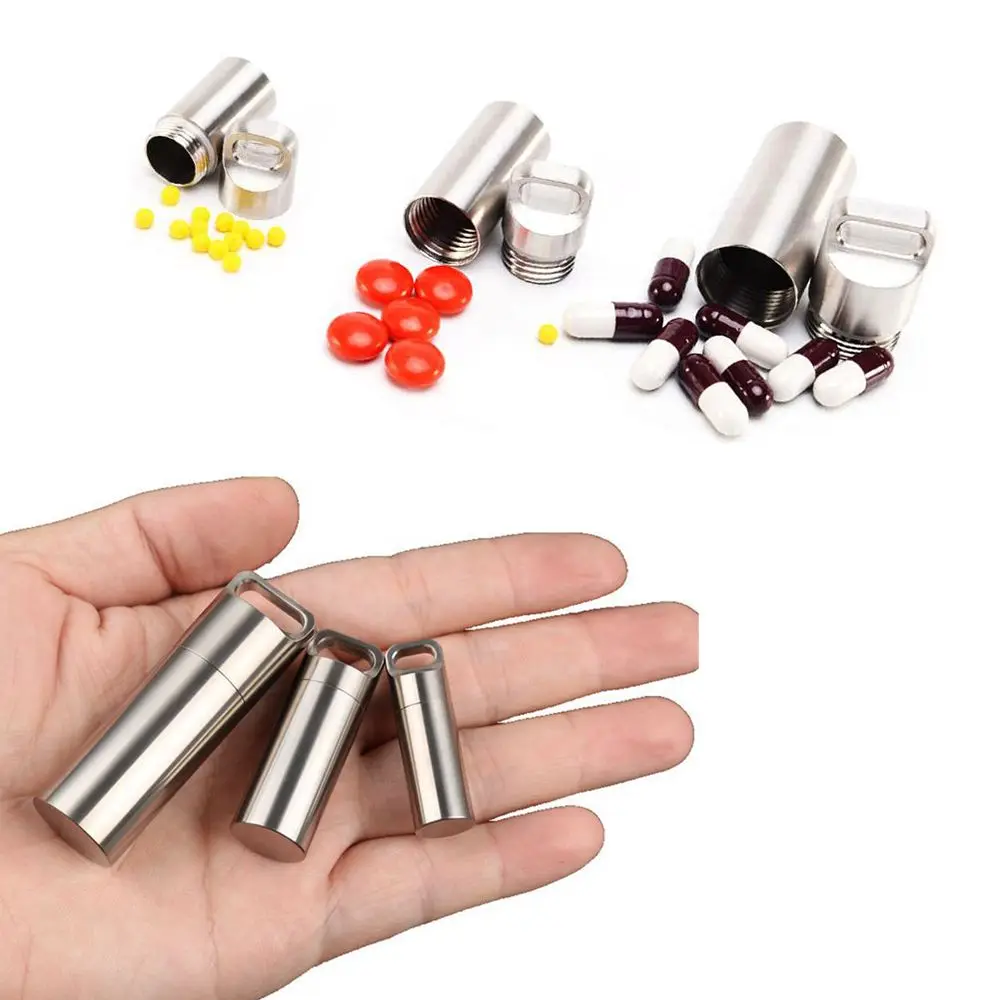 

Steel Travel Drug Container Capsule EDC Survival Emergency First-Aid Canister Pill Case Medicine Bottle Pill Box Keychain