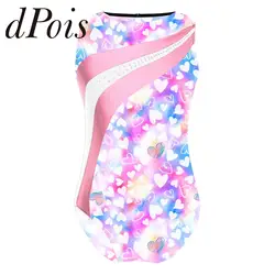 Kids Girls Sleeveless Keyhole Back Athletic Bodysuit Print Patchwork Sport Dance Leotard Teens Yoga Skating Gymnastics Jumpsuit