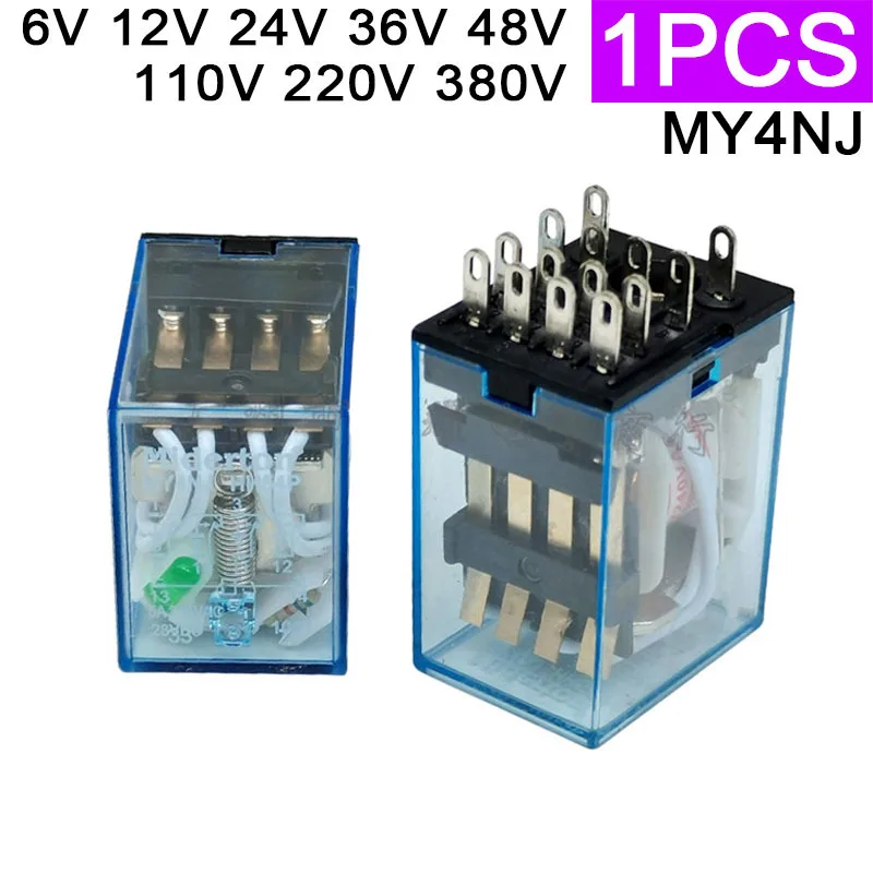 1PCS LED MY4 MY4N-J MY4N-GS General Purpose Relay 4pdt 14pin Relais AC/DC 12V 24V 36V 48V 110V 220V 380V MY4NJ Relay Switch