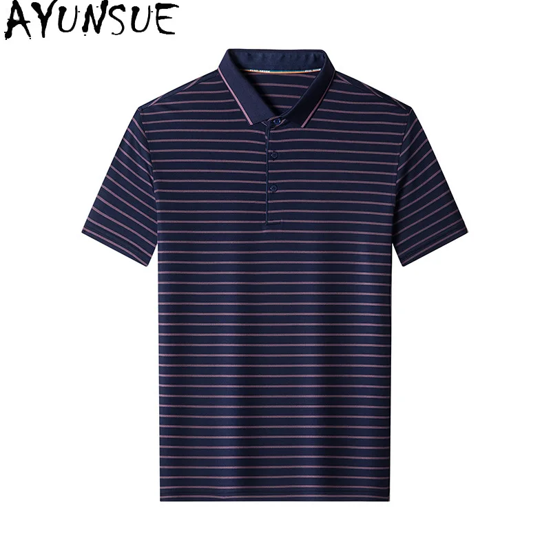 

AYUNSUE 100% Mulberry Silk High Quality Polo Shirt 2024 Summer Fashion Mens T Shirt Casual Short Sleeves Tops Poloshirts Heren