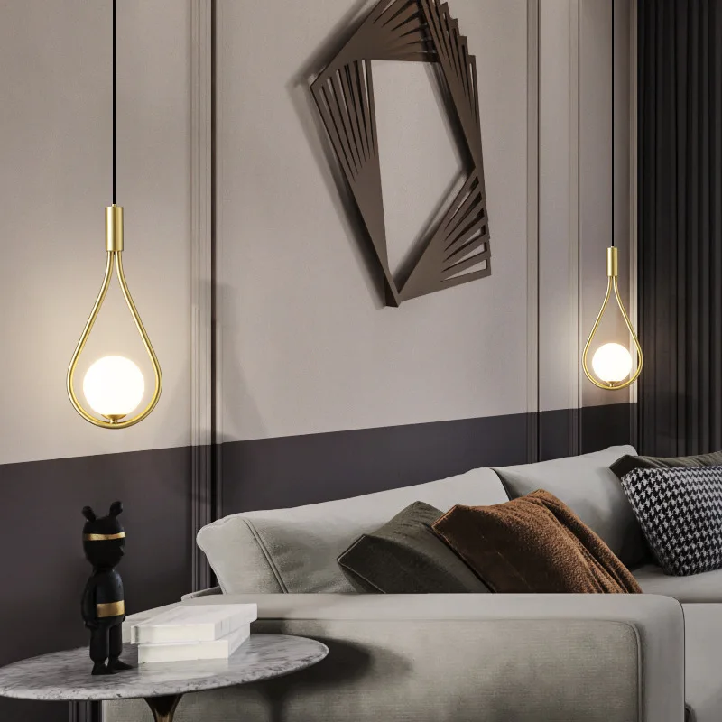 Single Head Chandelier Bedroom Bedside Lamp Simple All-copper Hanging Wire Lamp Nordic Restaurant Bar Small Chandelier