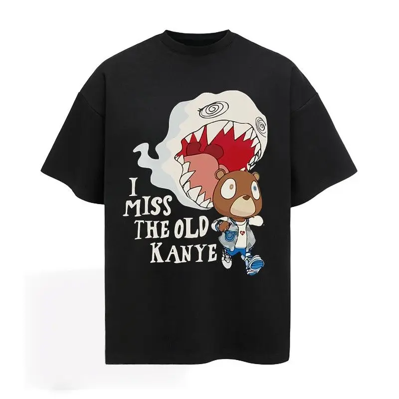 

T-shirt À Manches Courtes Dropout Bear En Coton À Col Rond Américain Imprimé De Rue Ample