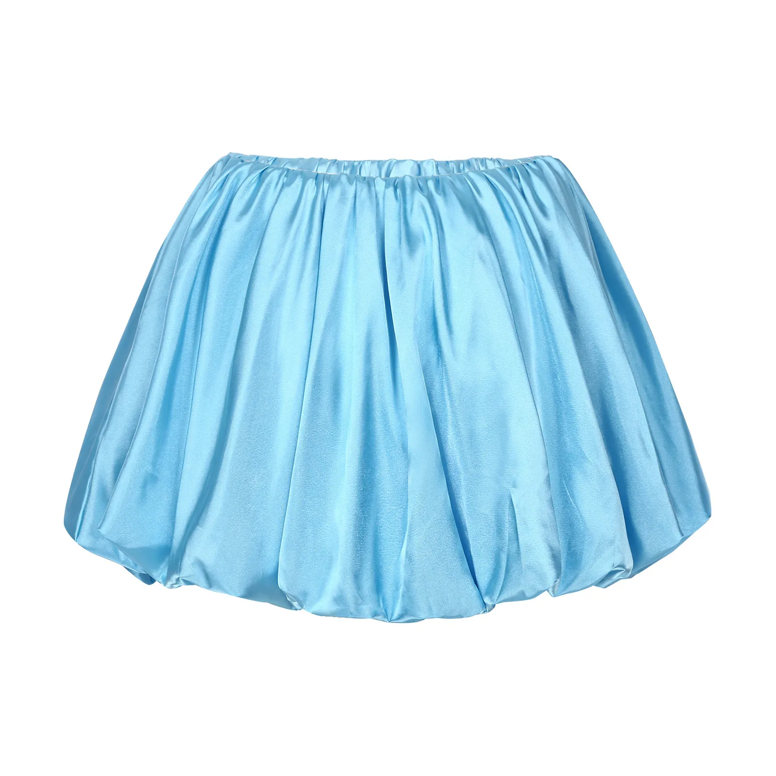 Womens Girls Low Rise Puff Skirt Elastic Waistband Double-layer Satin Miniskirt Sexy Skirts for Party Daily Casual Wear