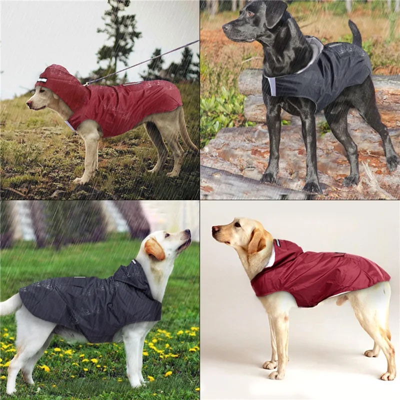 Impermeável com listra reflexiva para pet, jaqueta impermeável com capuz, Poncho de chuva, Rainwear para cachorro, Rainwear roupas para todos os tamanhos, cachorros grandes