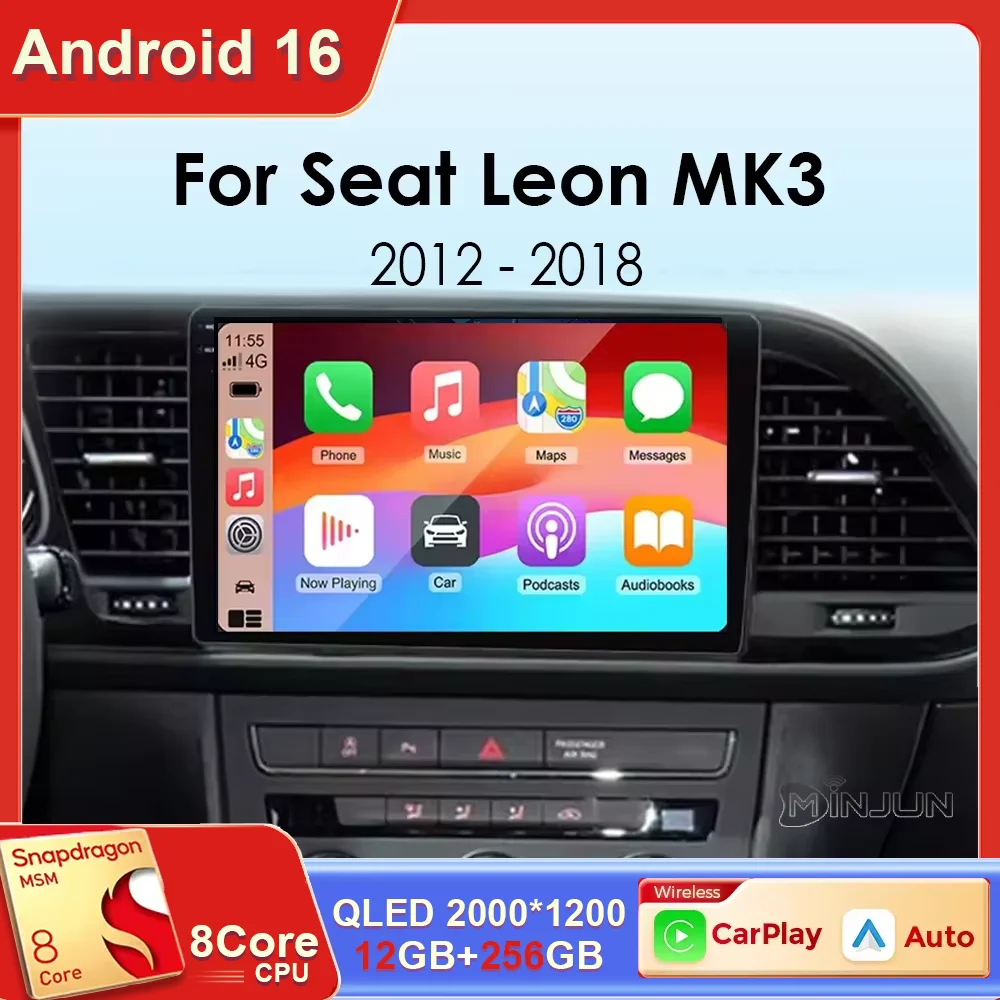 Image of Android 16 Carplay Autoradio für Seat Leon 3 2012 2013 2014 2015 - 2020 Navigation GPS Multimedia Player Stereo WLAN+4G Auto BT