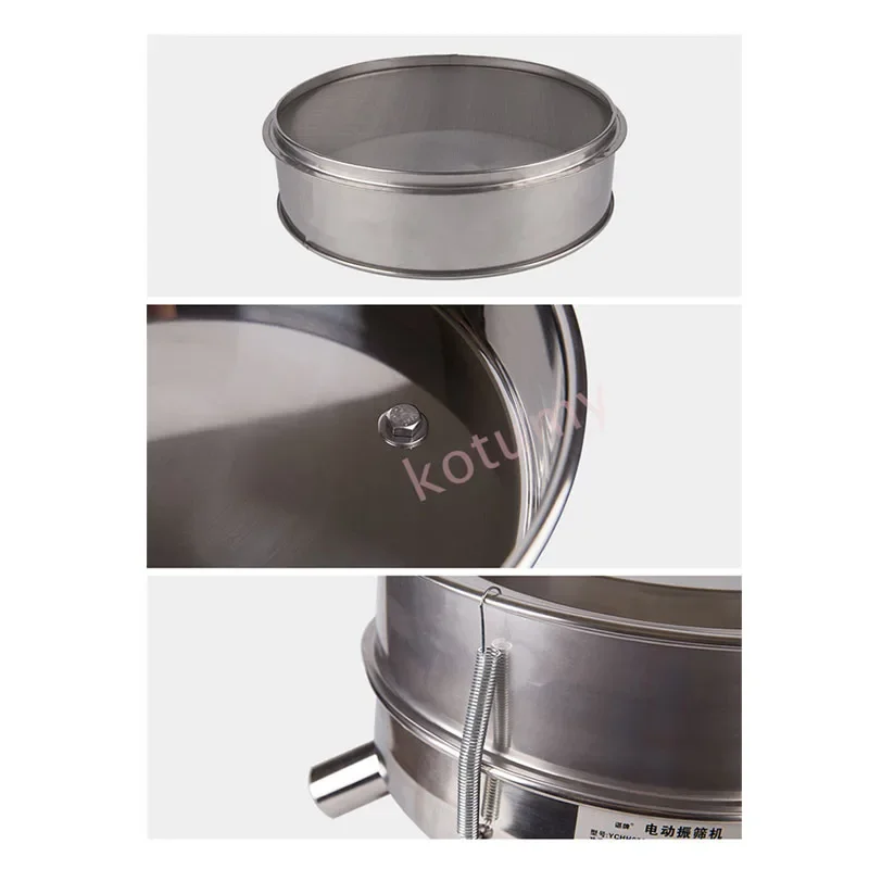 

Hot sales Electric vibrating powder screen stainless steel adjustable mesh height 15cm for particle size reduction