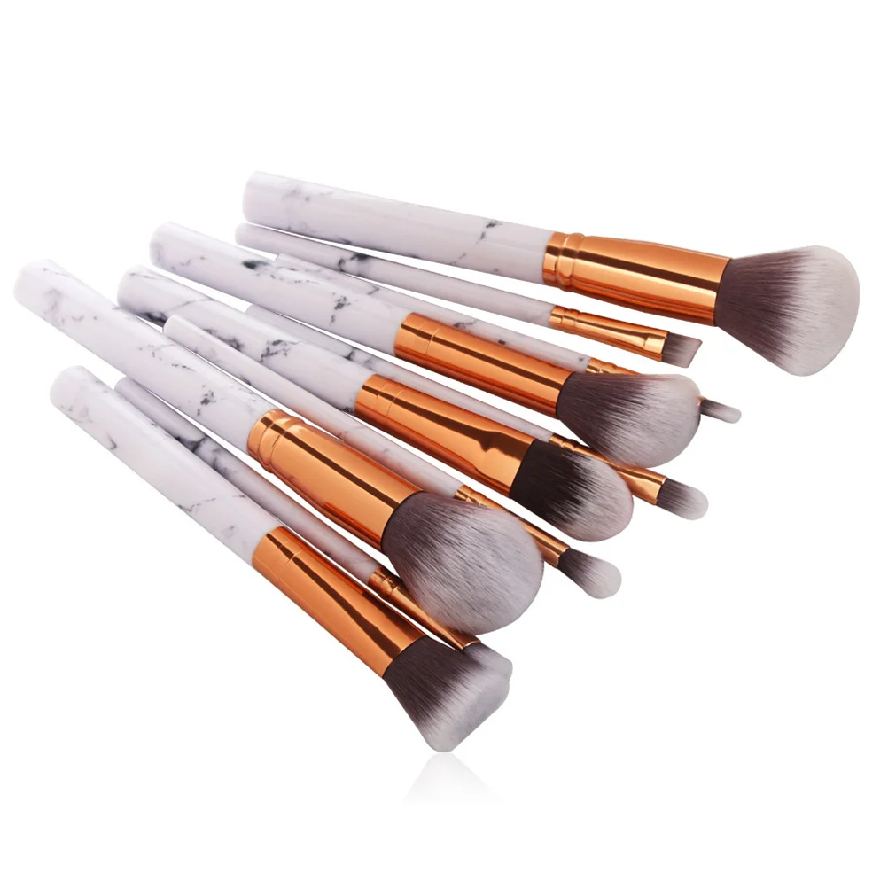 10 個大理石メイクブラシプロフェッショナルセットシルキーソフトファンデーション眉毛アイライナーブラッシュコンシーラーブレンドツール
