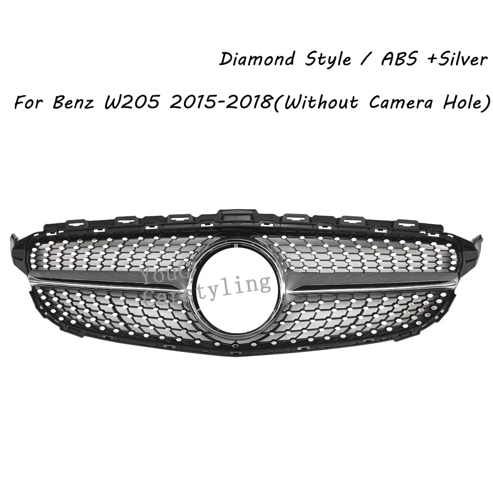 W205 Diamond Grille Front Bumper Grill Mesh For Mercedes C W205 AMG Package 2015 - 2018 C180 C200 C250 C300 C350