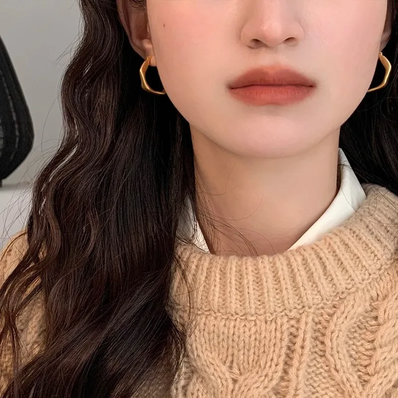 Women's Gold Color Irregular Round Hoop Earrings