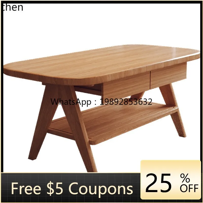 

ii all solid wood coffee low table living room surprise quiet tea table simple with drawer storage double table