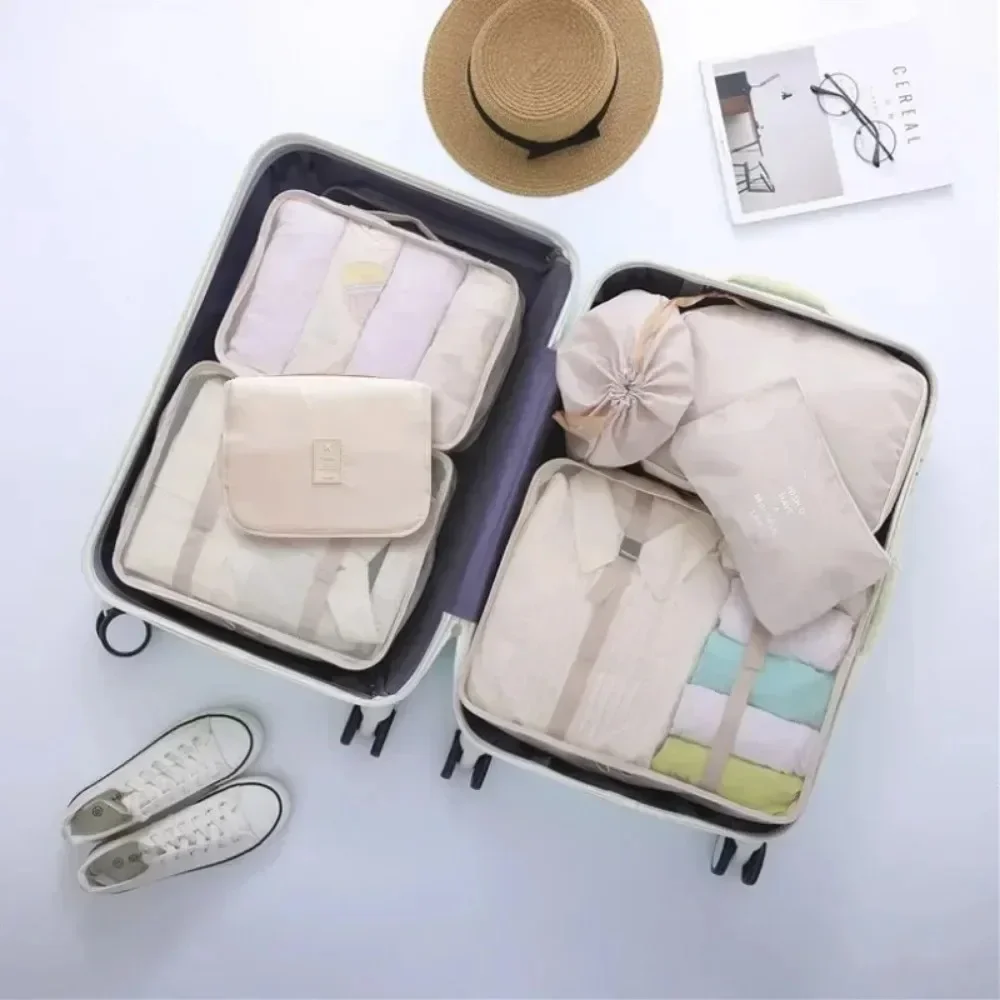 7Pcs Folding Travel Organizer Storage Bags Large Capacity Portable Luggage Clothes Sorting Bag Set Suitcase Pouch Packing Cubes