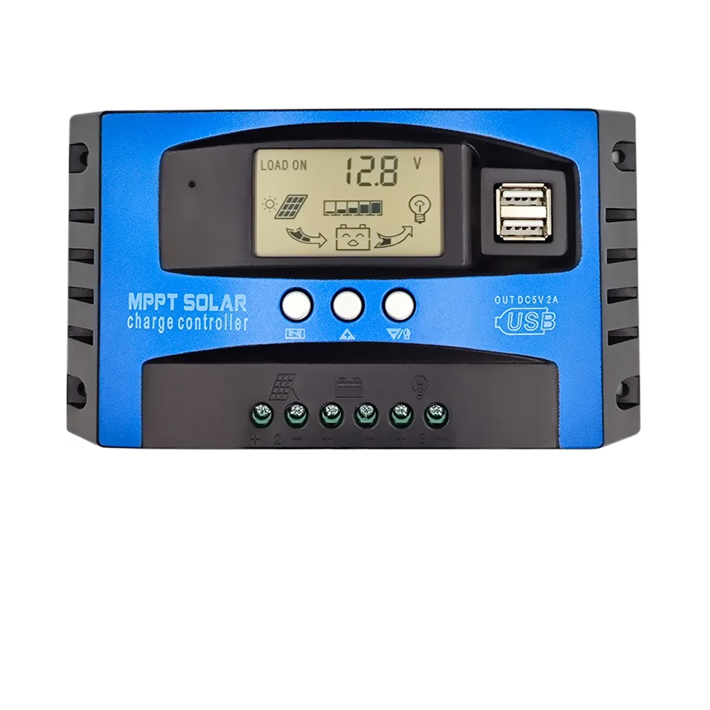 MPPT Solar Charge Controller 12V 24V Solar Panel Battery Charger 30A 40A 50A 60A 100A Dual USB LCD Display  Regulator with Load