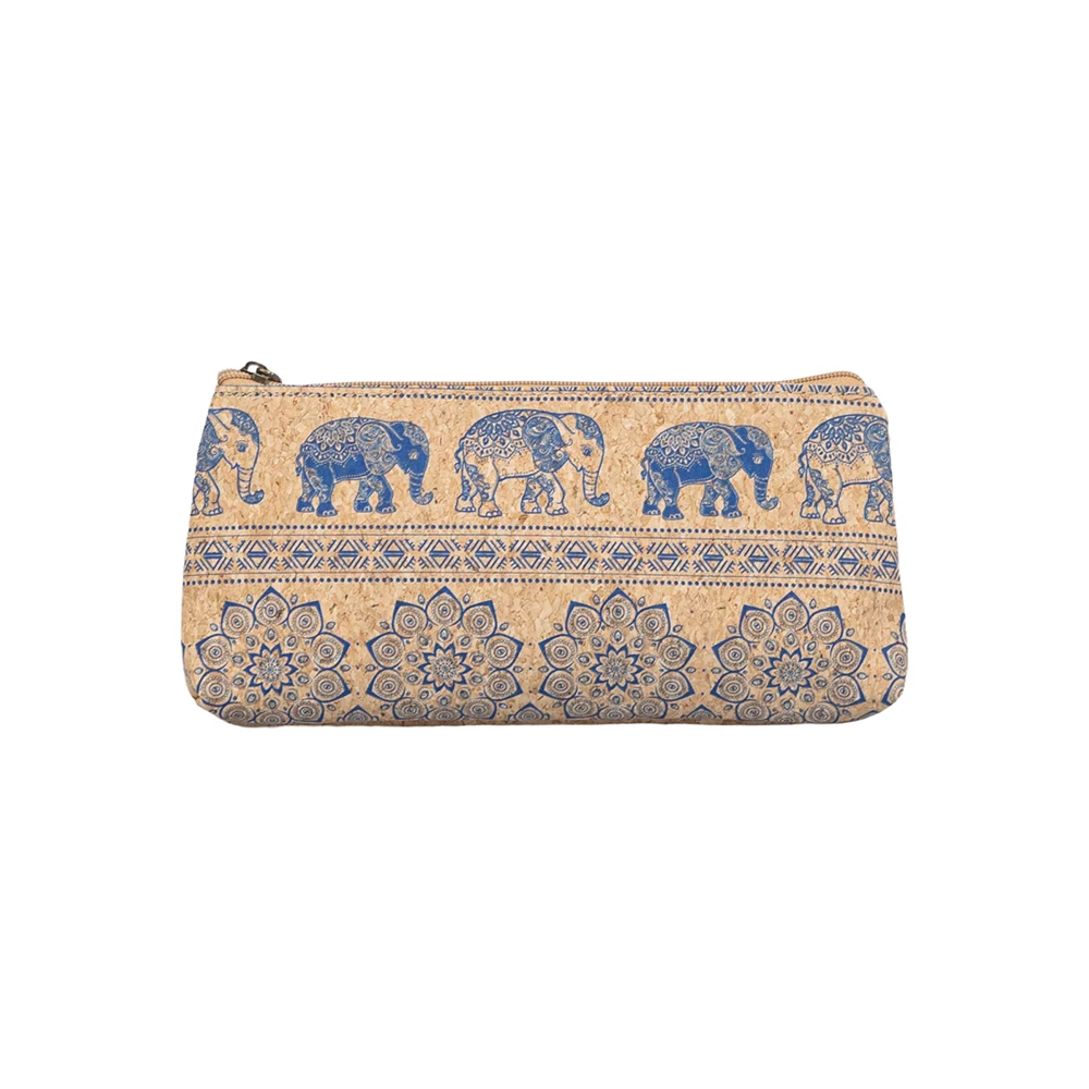5pcs Cosmetic Bags Women Cork Leather Geometric Elephant Print Solid Makeup Pouch Protable Wash Bag Mix Color