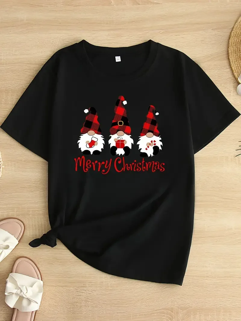 

Christmas Graphic Women T Shirt Cute Gnome Snowman Printed Women Short Sleeve Summer Top Suitable Christmas Casual Clothing