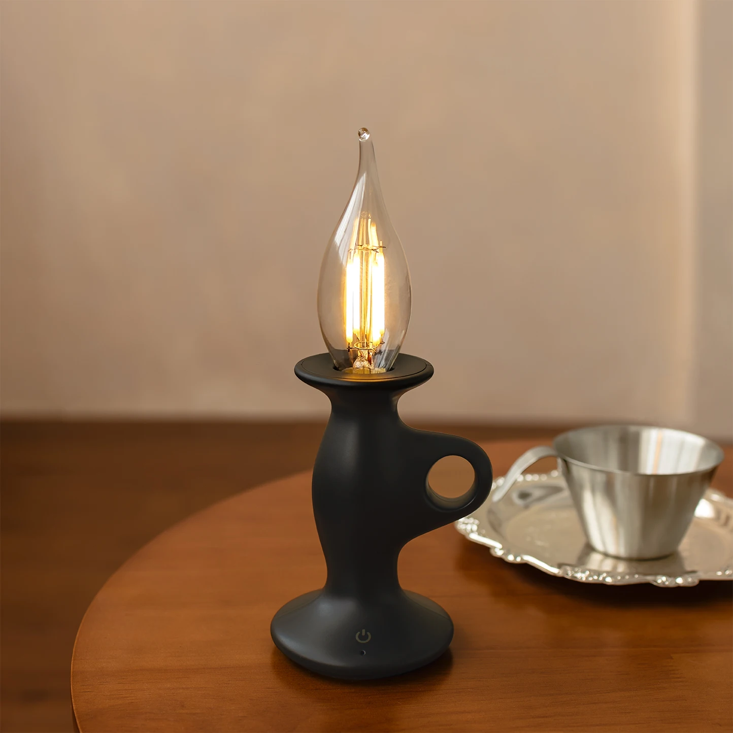 Led Night Light Retro Style Candle Shape White Black Rechargeable Light Dimmable Room Decor ABS Led Night Light