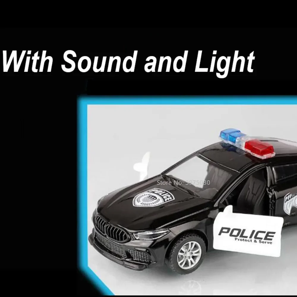 1:32 aleación BMW M8 coches de juguete modelos en miniatura sonido ligero vehículos extraíbles neumáticos de goma coche de policía regalos de cumpleaños para niños