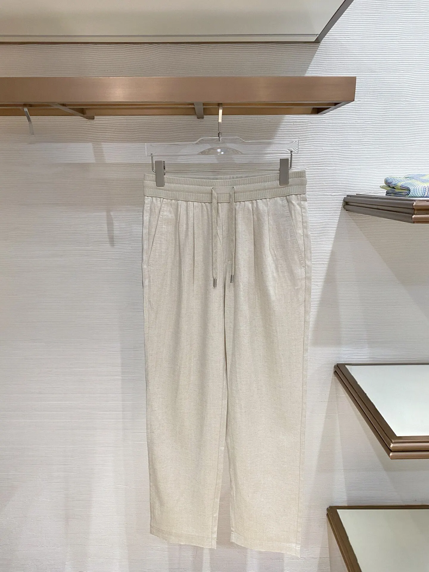 

Italian old money style linen blend elastic waist tether straight casual pants