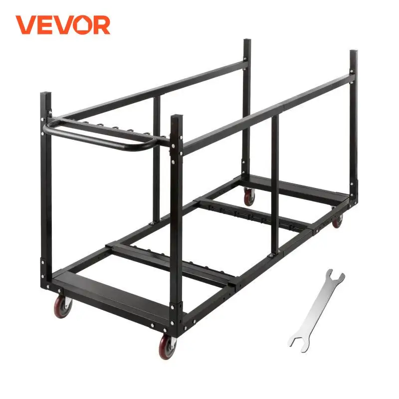 VEVOR Black Folding Table And Chair Dolly Cart With Steel Frame Rolling Casters Storage Party Event Rental Furniture 12 Tables