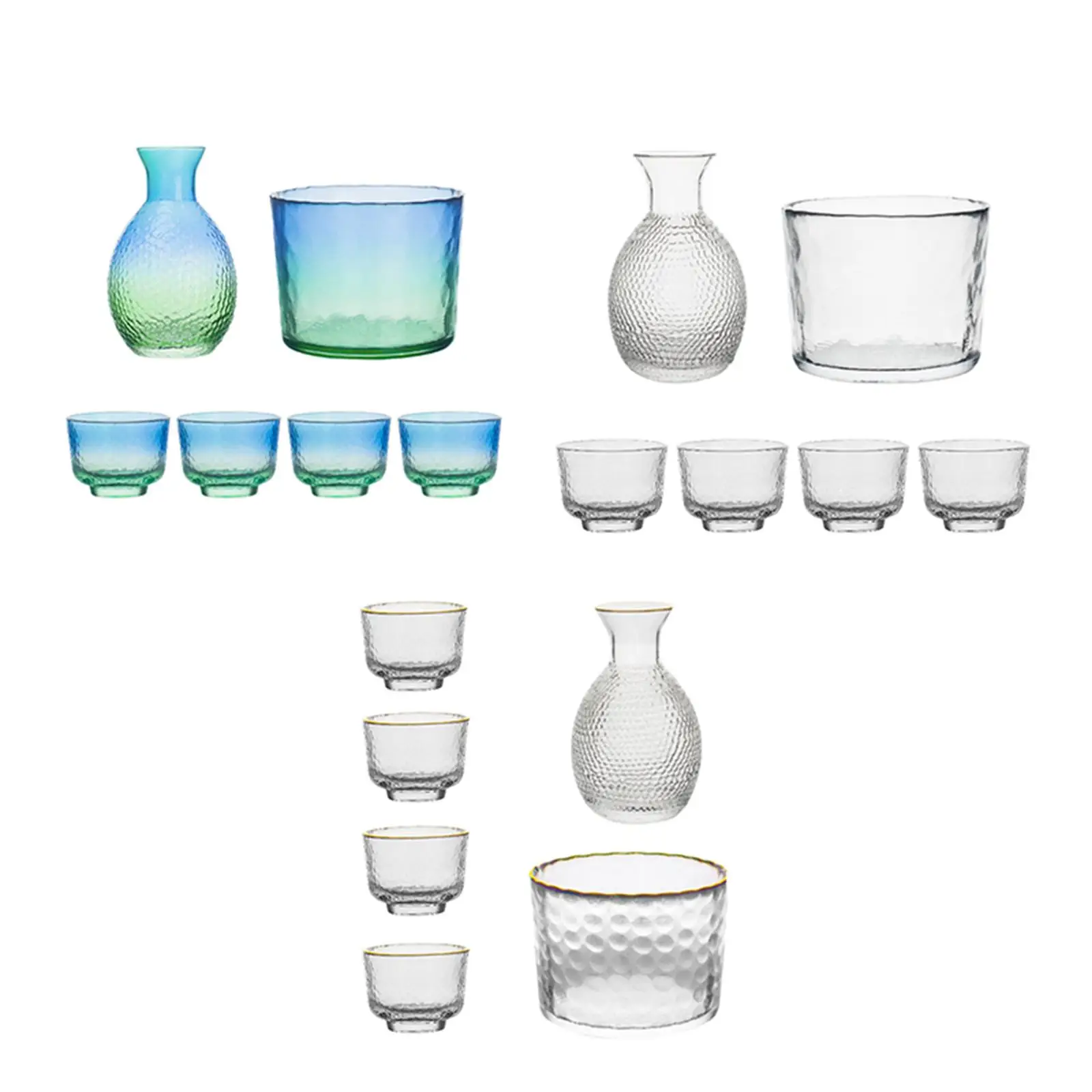 Japanese Sake Glass Set Sake Pot Set Multifunctional Creative Home Use Wine Warmer Hammered Texture Decanter for Buffet Table