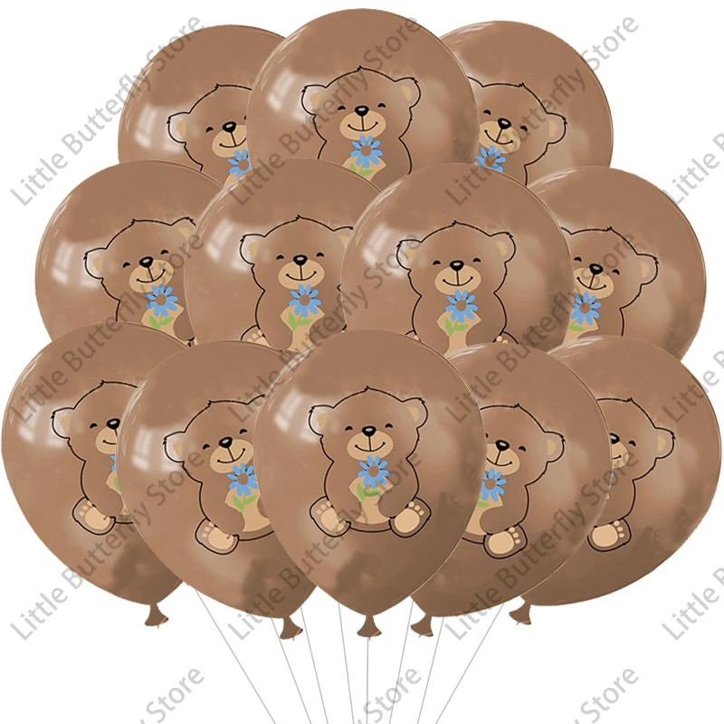 10/20/30Pcs Cute Bear Print Balloon 12 inch Brown Teddy Bear Latex Balloon Baby Shower Birthday Decorations Boy Girl Cartoon Bea