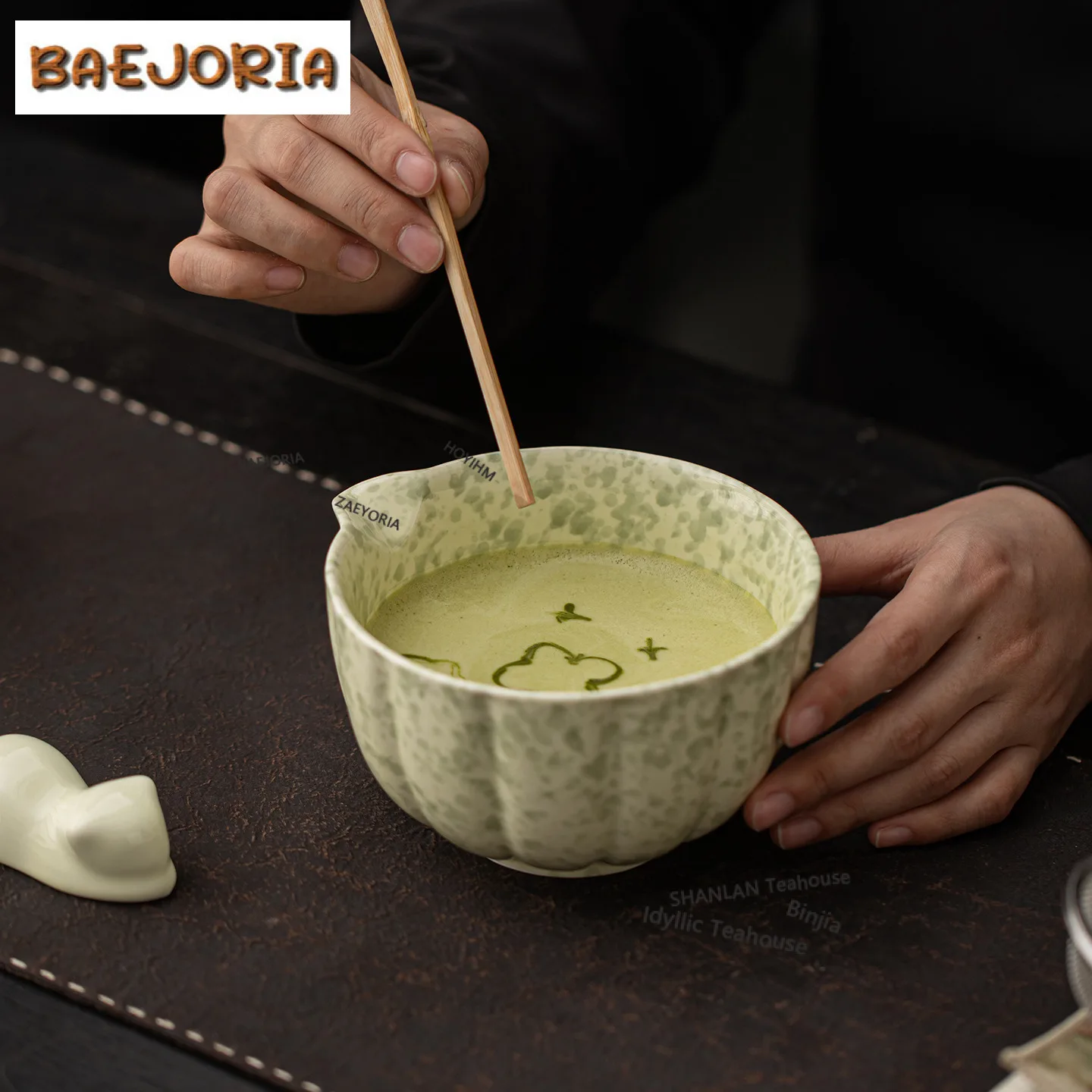 

Petal Matcha Set Four-piece Kiln-change Ceramic Tea Bowl With Spout Hundred Book Stand Whisk Tool Tea Ceremony Craft Supplies