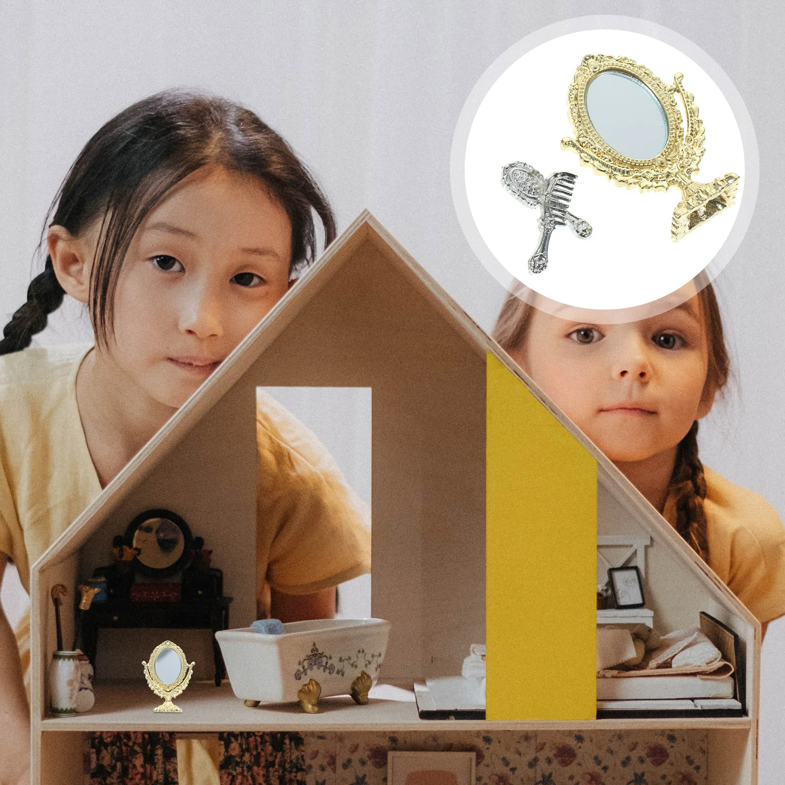 

Miniature Dollhouse Mirror Vanity Mirrors Bedroom Furniture Alloy Makeup Models