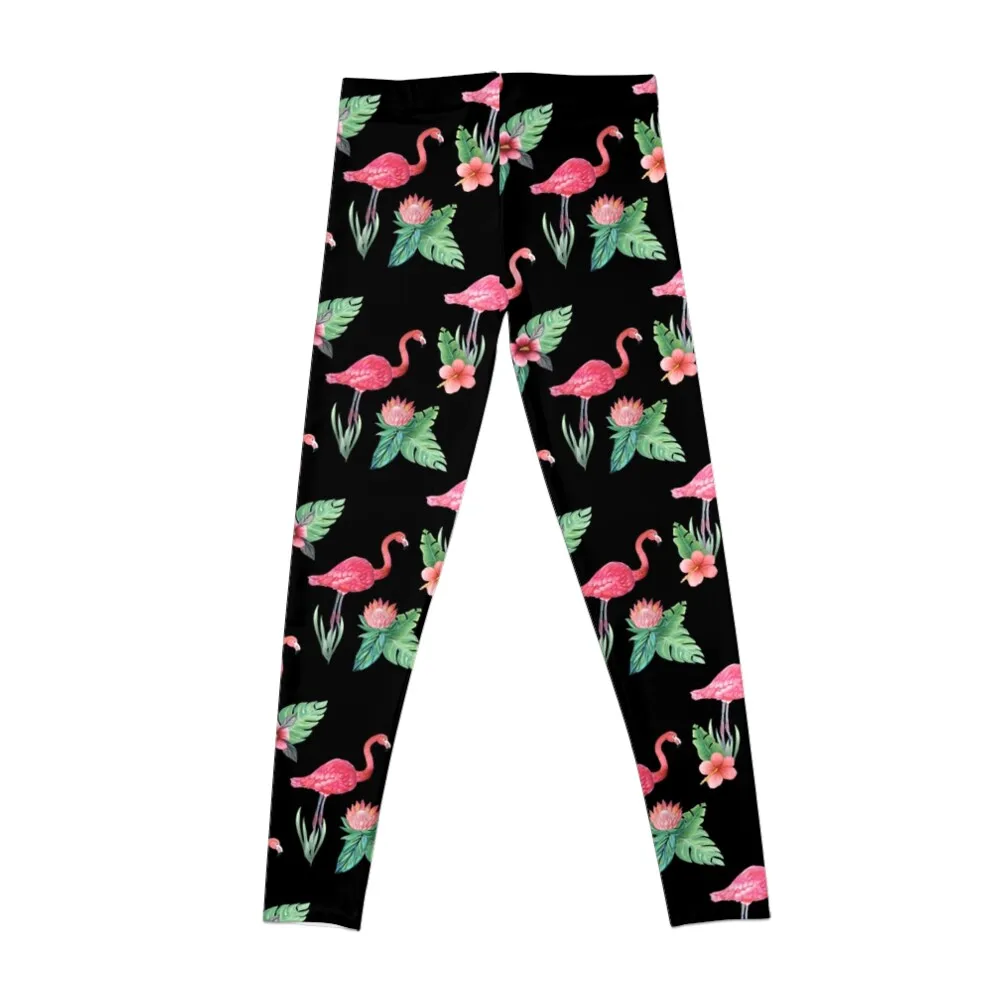 Flamingo with Tropical Flowers by Magenta Rose Designs Leggings Tight fitting woman Womens Leggings