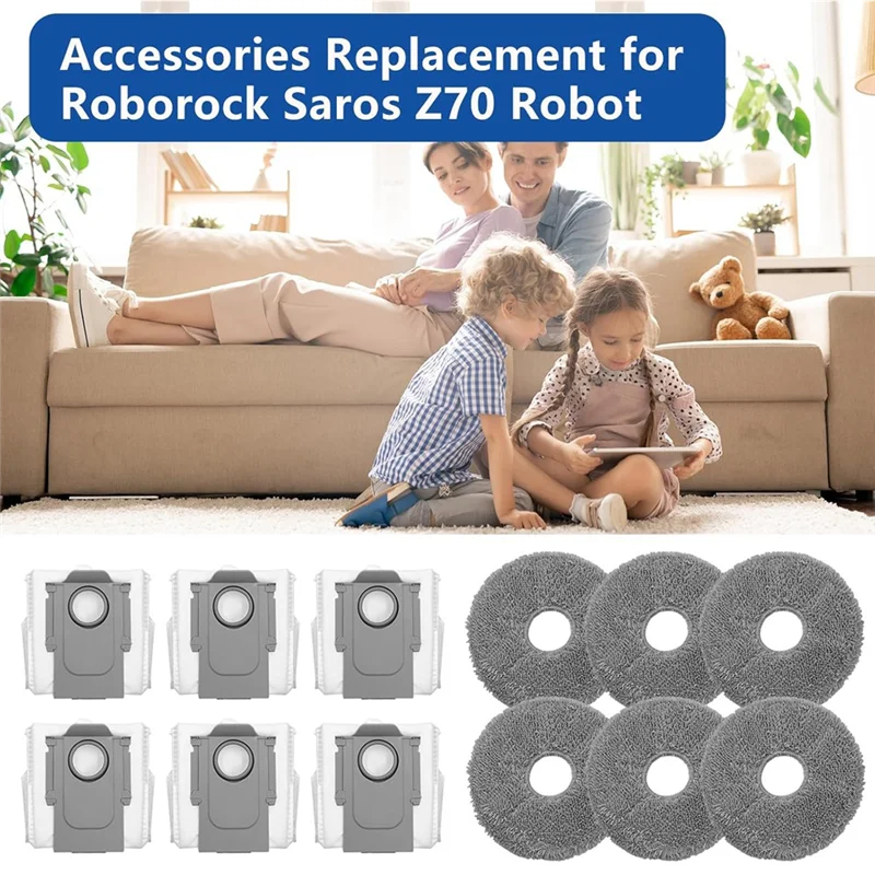A88X Mop Cloths Dust Bag Kits For Roborock Saros Z70 Vacuum Cleaner Parts 6 Mop Cloths 6 Dust Bags