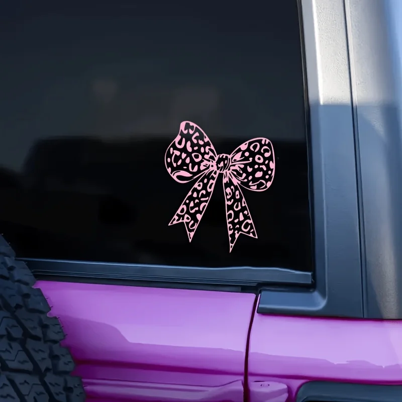 Cute Leopard Bow Sticker Waterproof Vinyl Decal for Car Window Helmet E Motorcycle Laptop Girl Gift Decoration