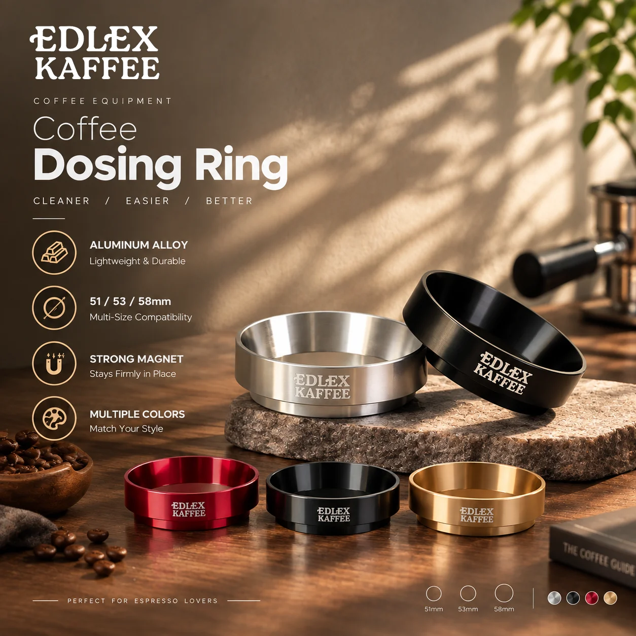 Anillo dosificador de café inteligente de aluminio, embudo magnético de 51 mm, 54 mm, 58 mm, para portafiltro Delonghi Breville, para apretar café espresso.