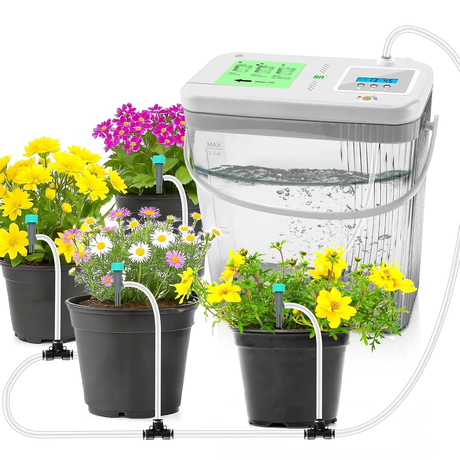Smart Drip Irrigation Kit: 2-Gallon Tank, Timer, Touch Light for 10 Plants