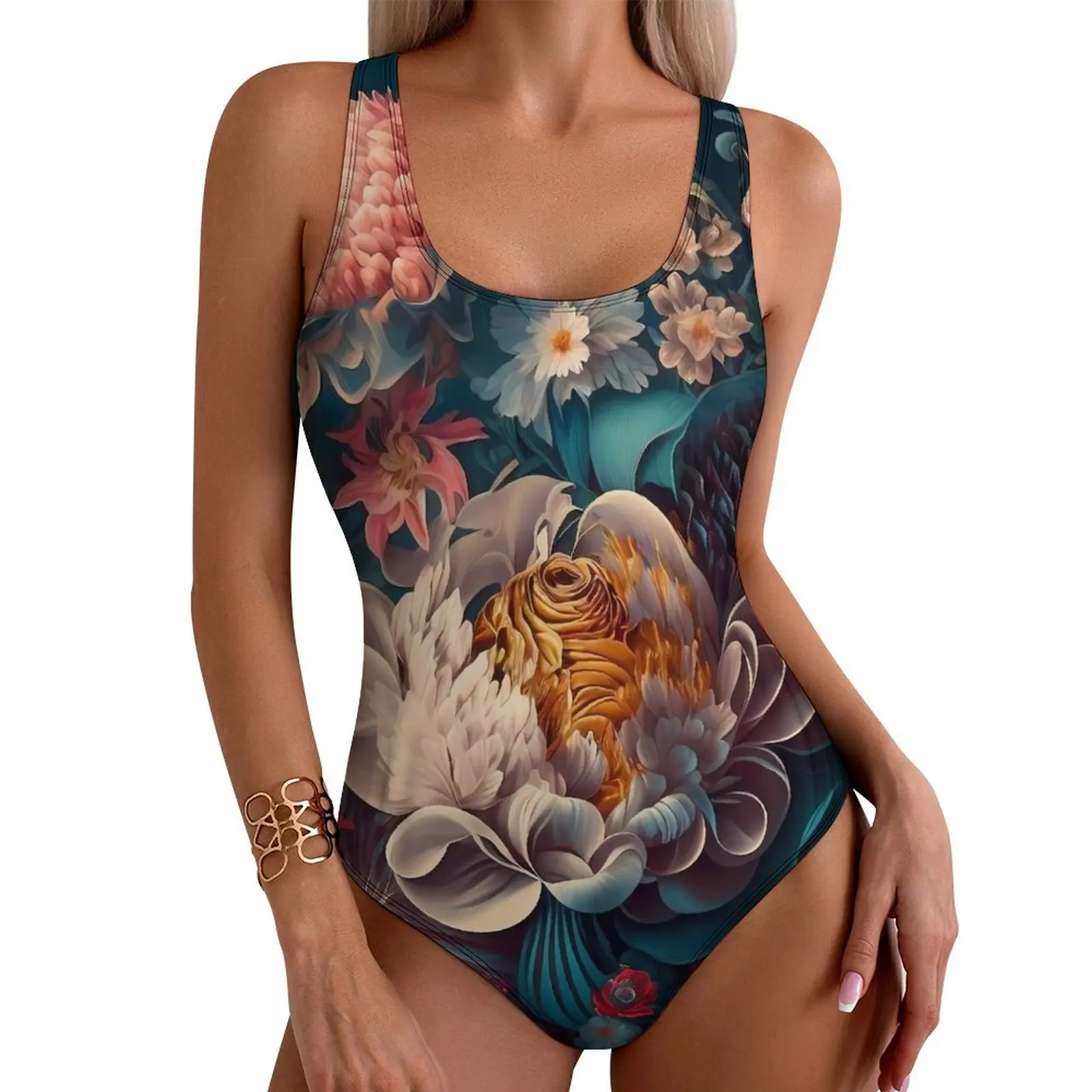 Baroque Print Swimsuit Sexy Flowers Blossom One Piece Swimwear Push Up Swimsuits Stylish Holiday Surf Bathing Suits